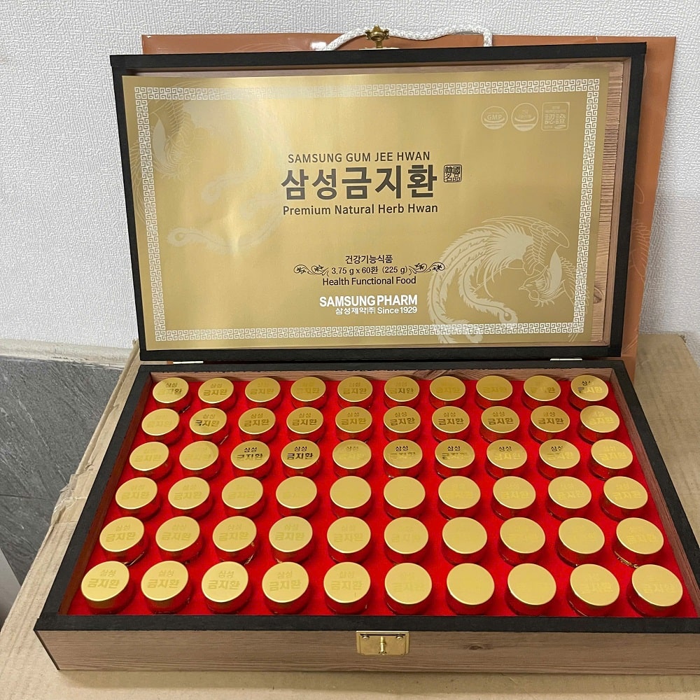 An cung Ngưu Hoàng Hoàn Samsung Gum Jee Hwan bổ não cân bằng huyết áp, chống đột quỵ, ngừa tai biến - Hộp gỗ 60 viên x 3.75g