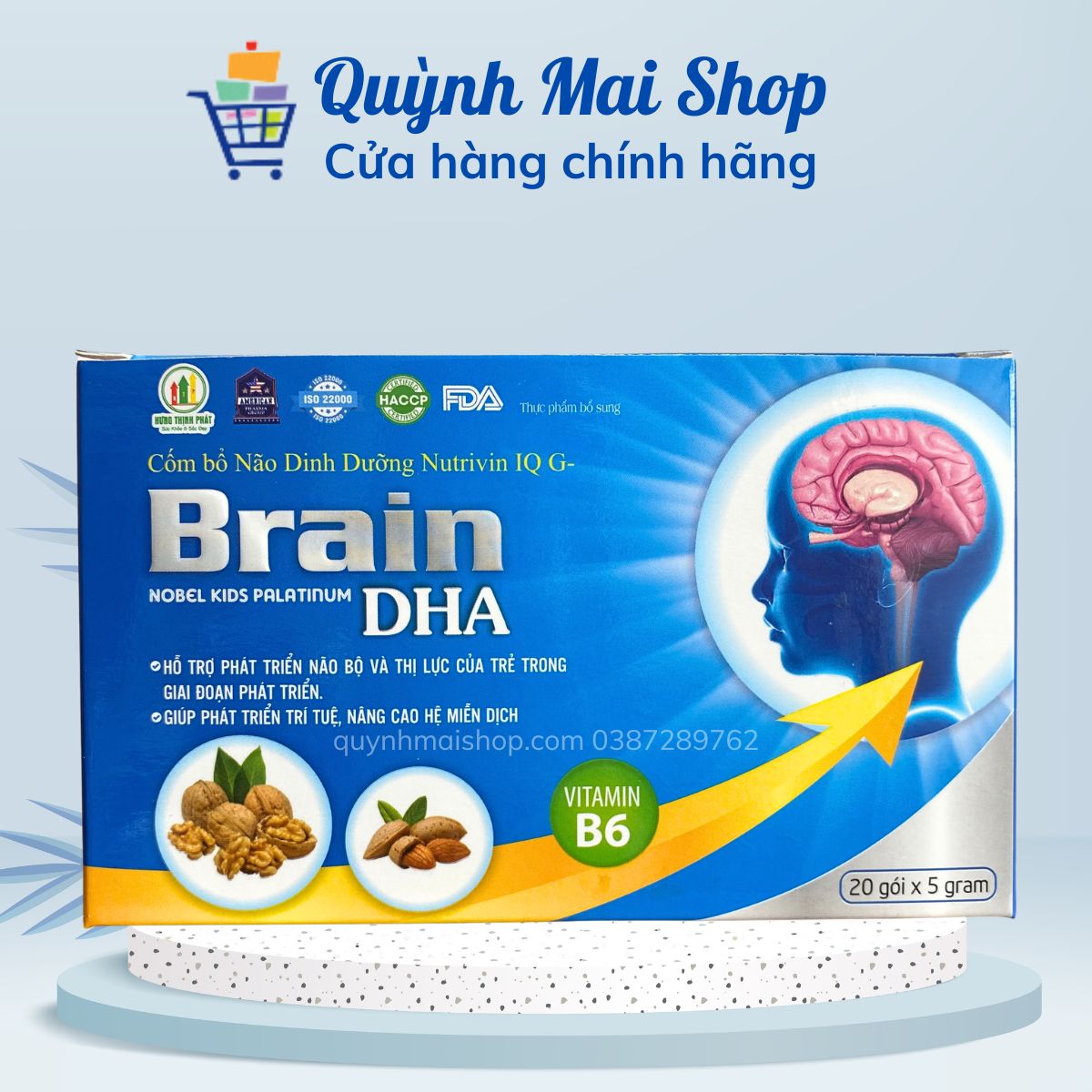 Cốm bổ não dinh dưỡng Nutrivin IQ G-Brain DHA cho trẻ em phát triển não bộ, trí tuệ, thị lực, nâng cao hệ miễn dịch, tăng sức đề kháng - Hộp 20 gói x 5g