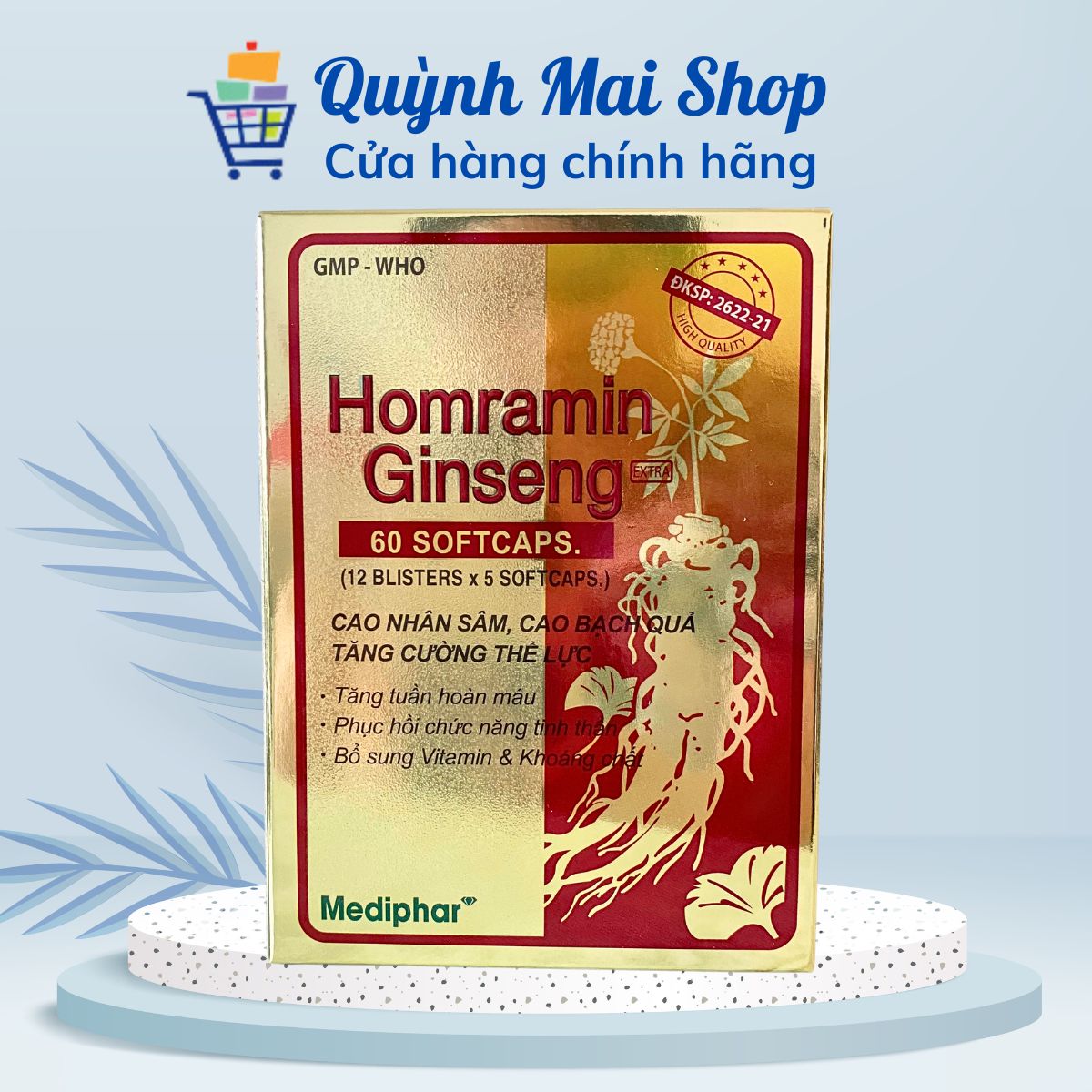 Homramin Ginseng cao Nhân sâm tăng cường thể lực, tăng tuần hoàn máu, phục hồi chức năng tinh thần - Hộp 60 viên