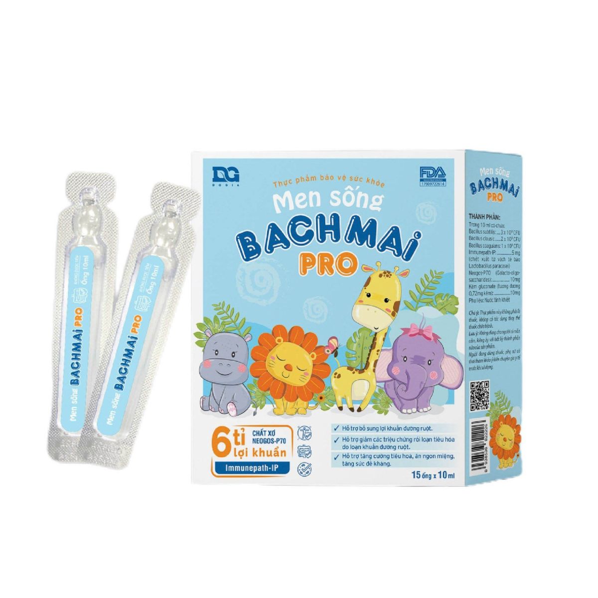 Men sống Bạch Mai Pro Đỗ Gia, Hộp 15 ống - Hỗ trợ giảm rối loạn tiêu hoá