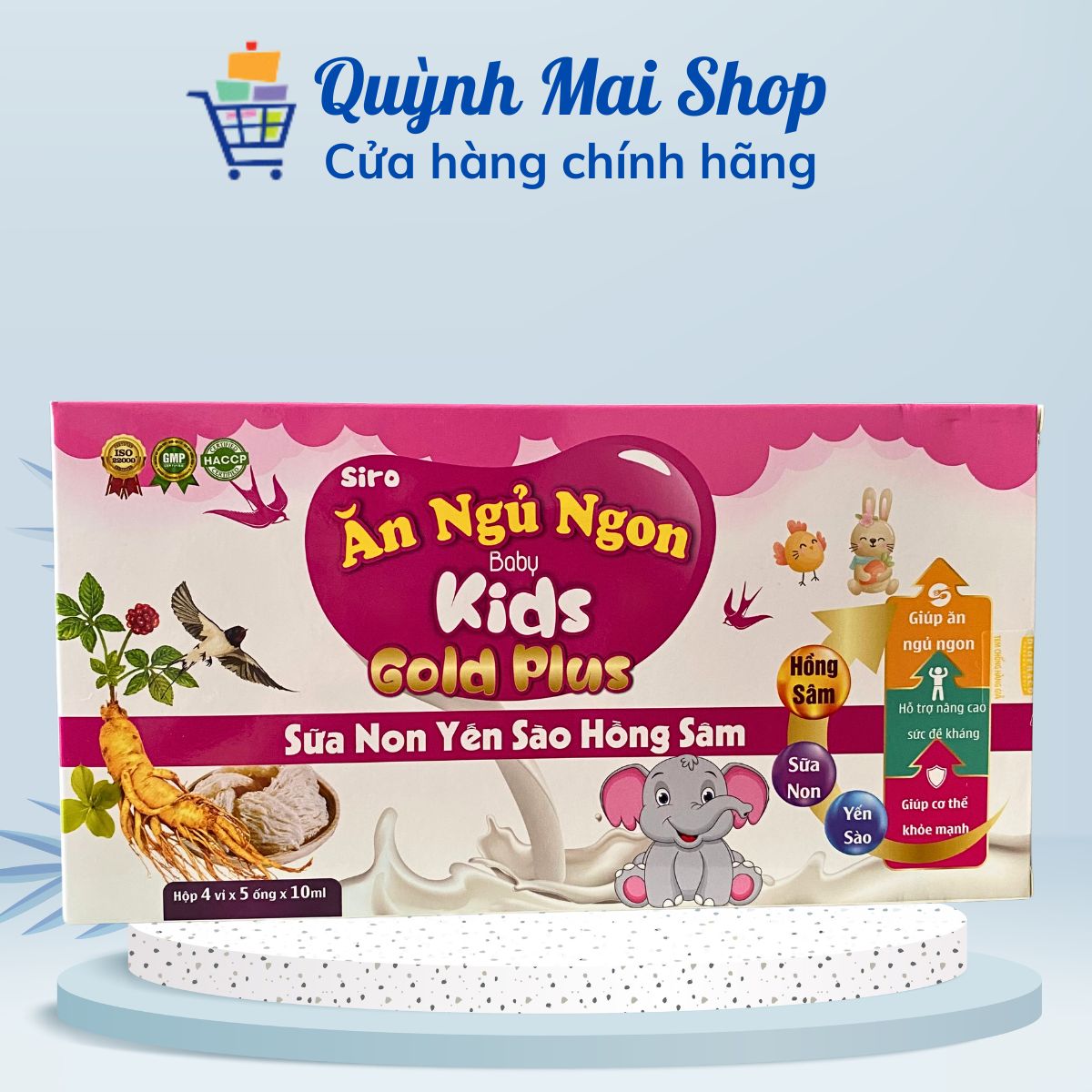 Siro Ăn ngủ ngon Baby kids Gold plus Sữa non Yến sào Hồng sâm giúp ăn ngủ ngon, hỗ trợ nâng cao sức đề kháng, giúp cơ thể khoẻ mạnh - Hộp 4 vỉ x 5 ống x 10ml