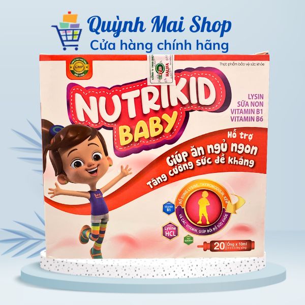 Siro ăn ngủ ngon Nutrikid baby hỗ trợ giúp bé ăn ngủ ngon, tăng cường sức đề kháng -  Hộp 20 ống x 10ml