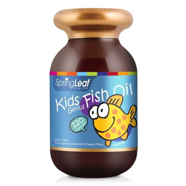 Viên uống dầu cá SpringLeaf Kids Genius Fish Oil hỗ trợ sáng mắt, phát triển trí não - Lọ 120 viên, Date mới nhất