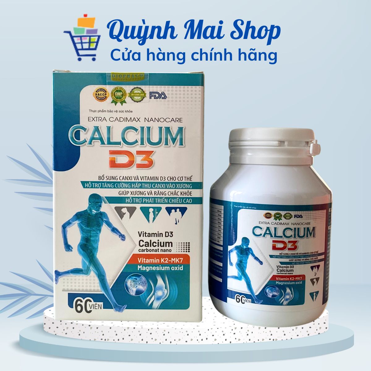 Viên uống EXTRA CADIMAX NANOCARE CALCIUM D3 giúp xương và răng chắc khỏe hỗ trợ phát triển chiều cao 60 viên
