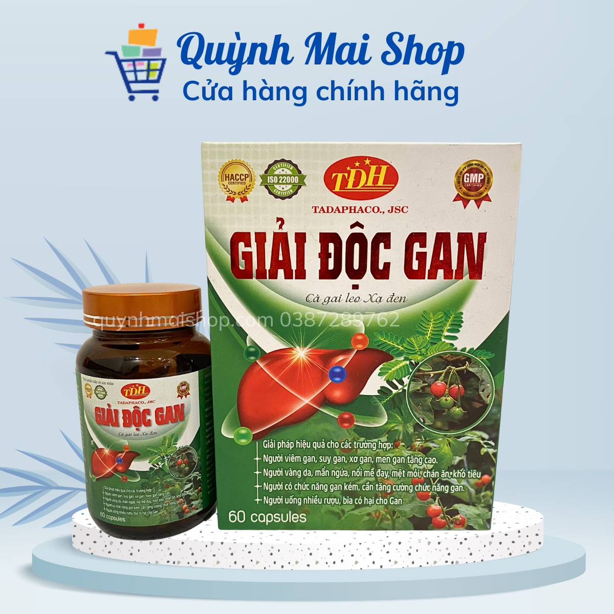 Viên uống giải độc gan Cà gai leo - Xạ đen - Lọ 60 viên - Bổ gan, giúp tăng cường chức năng gan, thanh nhiệt, giải độc rượu bia