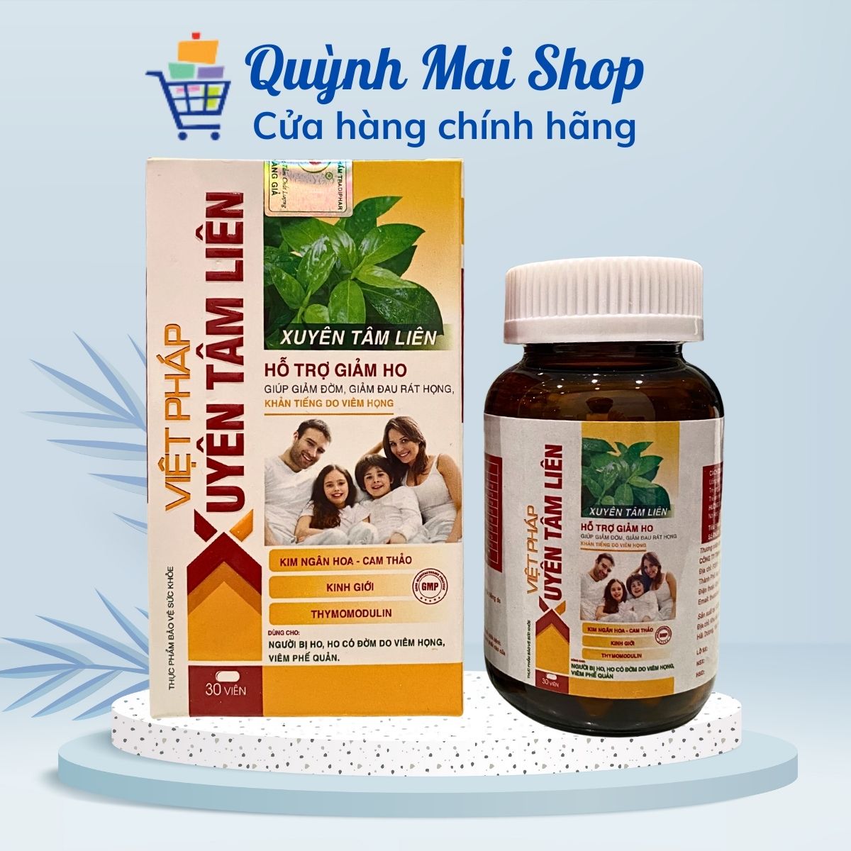 Viên uống Xuyên tâm liên Việt Pháp hỗ trợ giảm ho, đờm, đau rát họng, khản tiếng, viêm phế quản - Hộp 30 viên